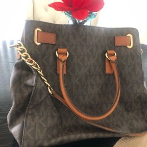 🌞MICHAEL KORS HAMILTON LARGE BROWN BALLET GOLD TOTE BAG 🌺